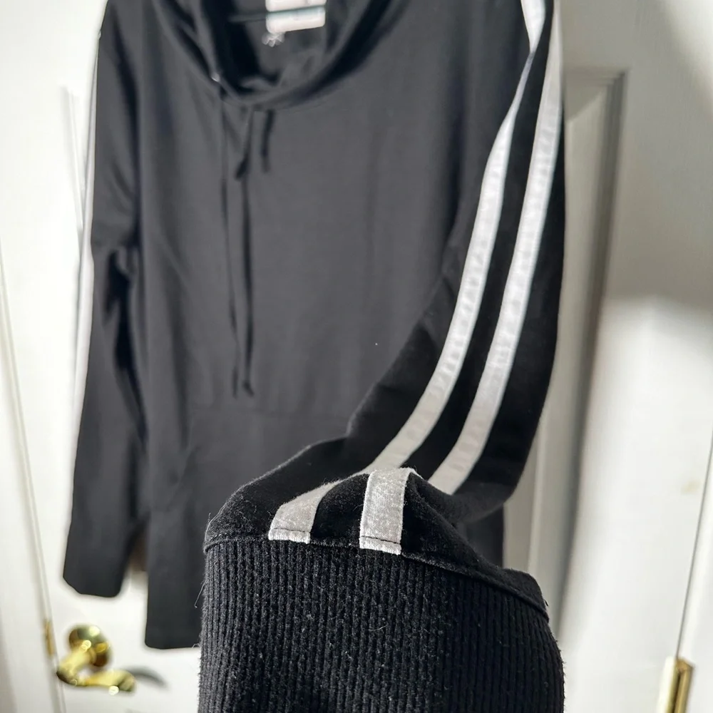 Stylish Black Cowl Neck Sweater with White Stripes - Picture 3 of 6